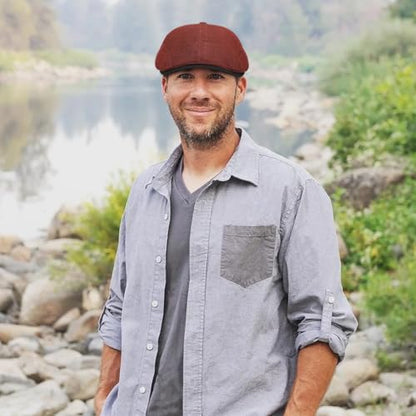 Xinveen British Retro Newsboy Hat Breathable Painter Hat Adjustment Beret Ivy Cap Irish Cabbie Driving Hunting Hats - color: Wine Red