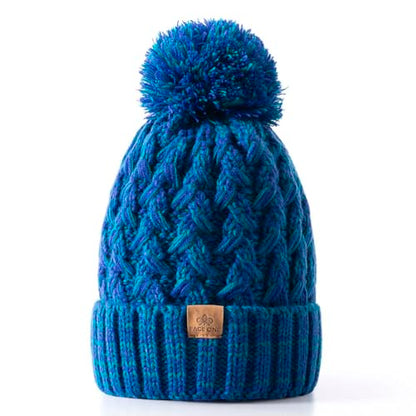 PAGE ONE Womens Winter Ribbed Beanie Crossed Cap Chunky Cable Knit Pompom Soft Warm Hat - color: Dark Blue