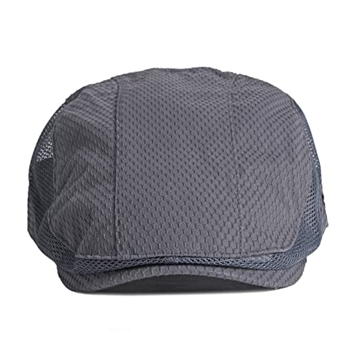 FASHIXD Mens Mesh Flat Caps Light Summer Beret Hat Breathable Newsboy Ivy Cap Cabbie Adjustable - color: Dark Grey