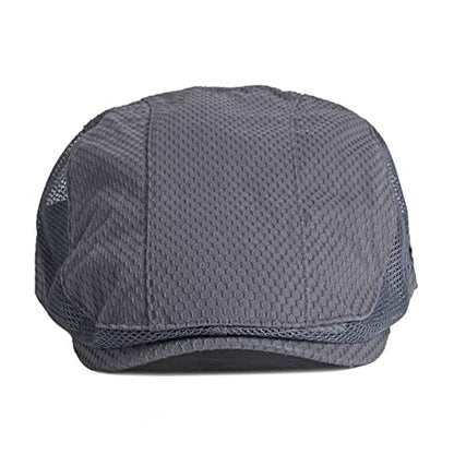 FASHIXD Mens Mesh Flat Caps Light Summer Beret Hat Breathable Newsboy Ivy Cap Cabbie Adjustable - color: Dark Grey