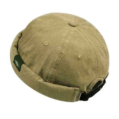 Croogo Cotton Brimless Hat for Men Rolled Cuff Docker Cap Casual Worker Hat - color: M-ct84-khaki