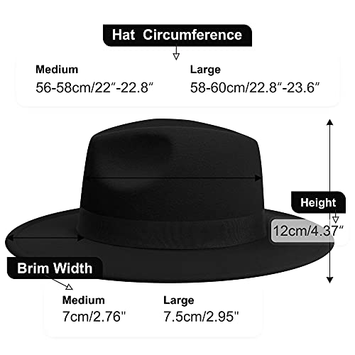KUJUHA Fedora Hats for Mens/Womens Felt FedoraHats Two Tone Wide Brim Fedora Hats Rancher Hat - color: Black & Red, size: Large-X-Large