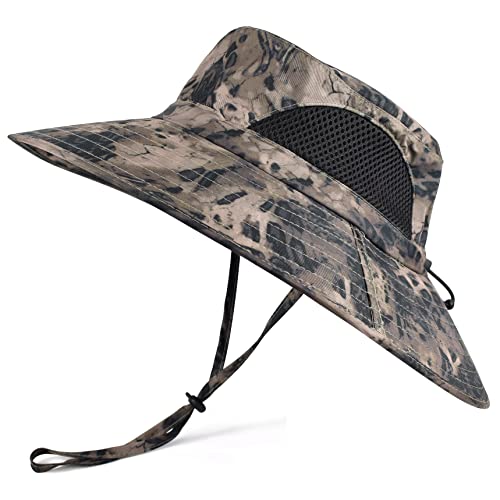 Wide Brim Sun Bucket Hat, Waterproof Boonie Hat for Men & Women - color: 05 Khaki (Camo)