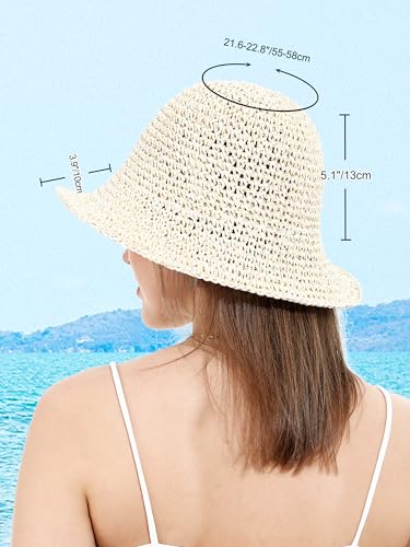 sy soul young Women's Straw Sunhat Wide Brim Hand Woven Beach Bucket Hat - color: Beige & Khaki