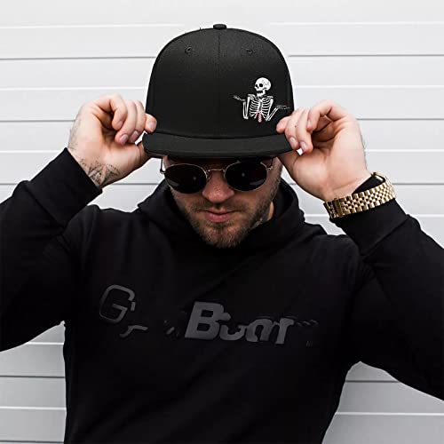 Snapback Hats for Men Flat Bill Brim Hats Fitted Black Baseball Cap for Men Cool Hip Hop Hat Mens Trucker Cap - color: Skeletons Don't Matter