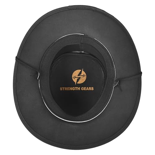 Black Leather Cowboy Hat – Australian Outback Style Western Hats for Men Leather Rancher Hat with Braided Band - size: Large