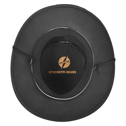 Black Leather Cowboy Hat – Australian Outback Style Western Hats for Men Leather Rancher Hat with Braided Band - size: Large