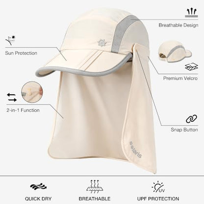 Solaris UPF 50+ Running Cap Mesh Baseball Hat Foldable Unisex - color: Beige, size: Shield