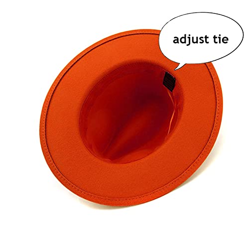 Lady Wide Brim Felt Fedora Panama Hat with Ring Belt - color: Orange, size: Medium