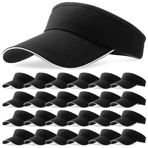 Bonuci 24 Pcs Visor Bulk for Women Sun Hat Visors for Men Tennis - color: Black