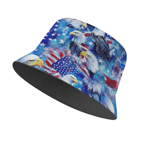 Amasnay Neon Bucket Hat Cotton Double-Side-Wear Reversible Sun Hat for Women Men, Summer Vacation Travel Beach Fisherman Hat - color: American Flag Eagle