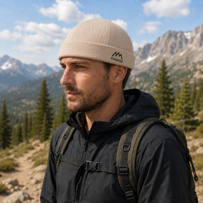 Outdoor Brimless Hat for Men Women, Adjustable Rolled Cuff Skull Cap - color: 1#beige