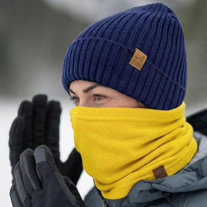 ACUSHLA 100% Merino Wool Neck Gaiter Men Women Winter Ski Face Mask Scarf - color: Bright Yellow 214