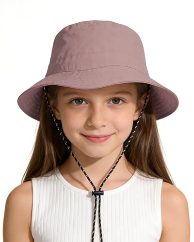Kids UPF 50+ Waterproof Sun Hat, Packable Wide Brim Bucket Hat - color: Pink