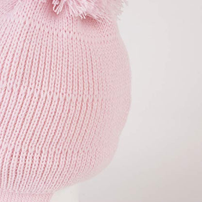 Baby Toddler Beanie Earflap Winter Hat Fleece Lined Knit Cap Girls Boy - color: Pink, size: 0-12 Months