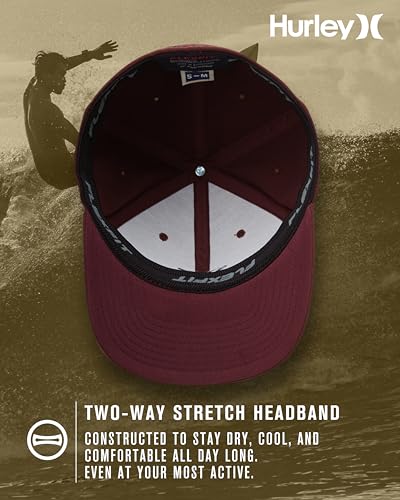 Hurley Mens Textured Fitted Baseball Cap, Moisture Wicking, Curved Brim - color: Mahogany, size: Small-Medium