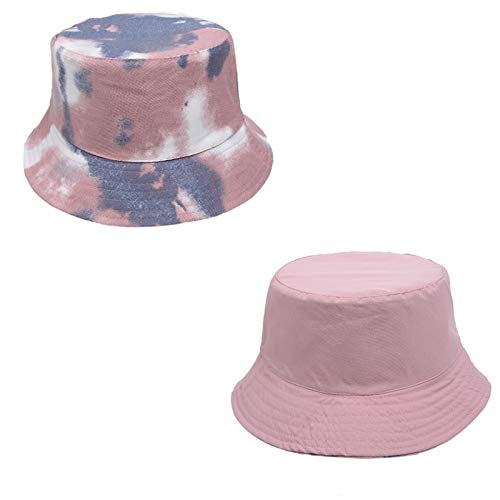 Tie Dye Bucket Hat Reversible Cotton Multicolored Fisherman Cap Packable Sun Hat - color: Pink Blue