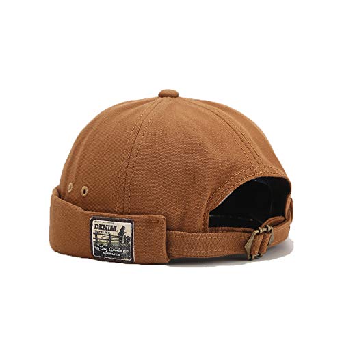 Men Hats Docker Cap Hats Beanie Sailor Cap Worker Hat Rolled Cuff Retro Brimless Hat with Adjustable - color: Dzm34-khaki