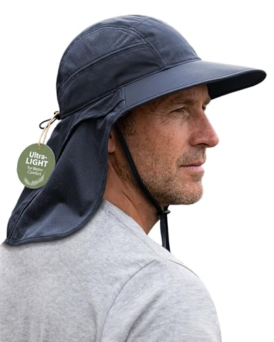 Hat Hut Ultra-Light Sun Hat with Neckflap, UPF 50+, Wide Brim, Breathable Outdoor Hiking Fishing Hats for Men - color: Navy Blue