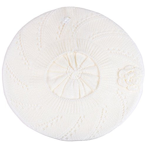 BYOS Chic Parisian Style Soft Lightweight Crochet Cutout Knit Beret Beanie Hat - color: 2-pack Swirl White & Black