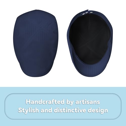 Men's Newsboy Flat Cap 100% Cotton Gatsby Ivy Golf Cabbie Hunting Summer Hat - color: Navy, size: Medium
