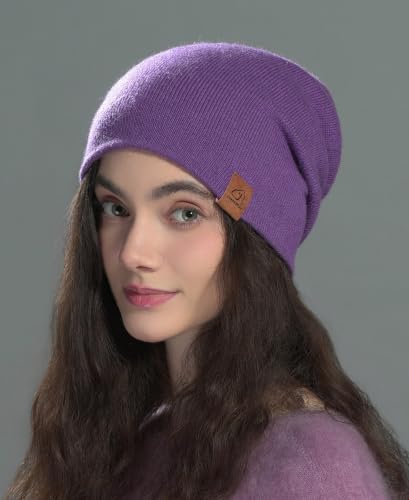 jaxmonoy Slouchy Knit Beanies Winter Hats for Women Men Soft Warm Reversible Slouch Cuffed Skull Knitted Beanie Cap - color: Purple