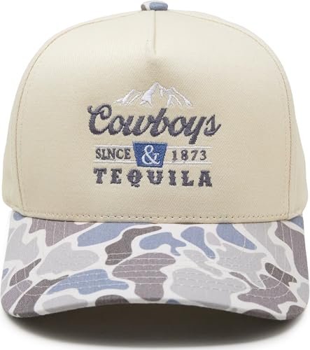 Funky Junque Trucker Snapback Hat - color: Cowboys & Tequila - Duck Camo - Lt Blue & Lt Grey/Beige