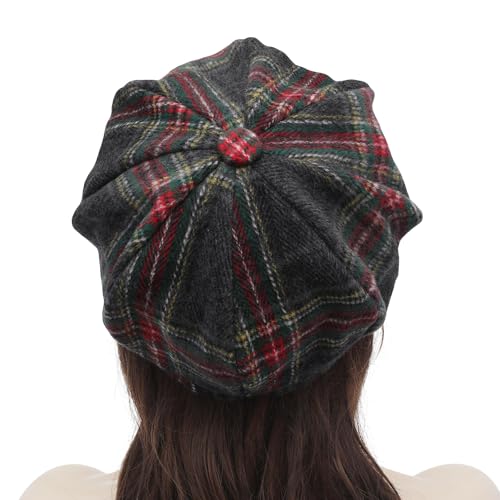 ZLYC Women Classic Newsboy Cap Visor 8 Panel Gatsby Cabbie Paperboy Hat - color: Tartan Plaid Dark Gray