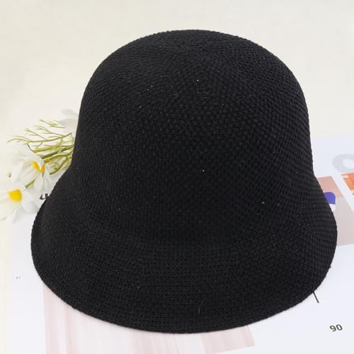 Eigso Womens Mesh Woven Bucket Hats Summer Outdoor Beach Straw Bucket Hat for Woman Packable Beach Hat - color: B3 : Black