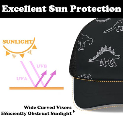 Sarfel Baby Baseball Cap Toddler Baseball Hat with Mesh Infant Ball Cap Toddler Trucker Hat Baby Snapback Hat Kids Cap UPF50+ - color: Dinosaurs Black With Mesh, size: 12-24 Months