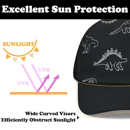 Sarfel Baby Baseball Cap Toddler Baseball Hat with Mesh Infant Ball Cap Toddler Trucker Hat Baby Snapback Hat Kids Cap UPF50+ - color: Dinosaurs Black With Mesh, size: 2-5T