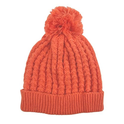 Humble Hilo Knit Hats Beanies for Women Winter Pom Beanie Men or Women Beanies Cable Knit Beanie - color: Red Orange Pom Pom