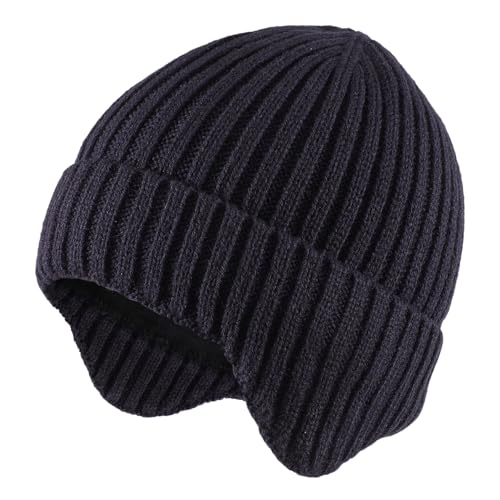 Home Prefer Baby Winter Hats for Boys Girls Kids Toddler Beanie with Earflaps Fleece Lined Knitted Beanie for Cold Weather - color: Navy Blue, size: 1-3T