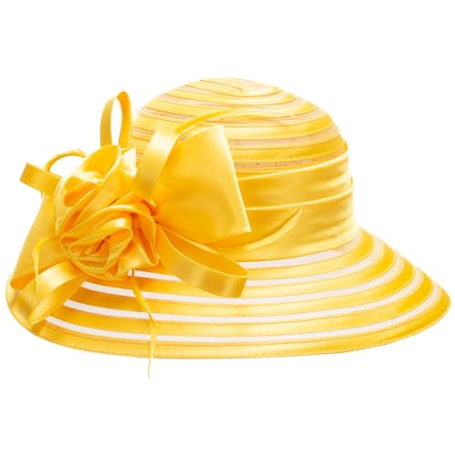 Lawliet Womens Satin Ribbon Church Wedding Sun Wedding Occasion Hat A214 - color: Yellow
