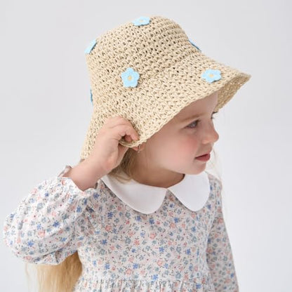 pureborn Baby Toddler Girls Straw Sun Hat Summer Beach Hat - color: Beige Daisy, size: 2-5T