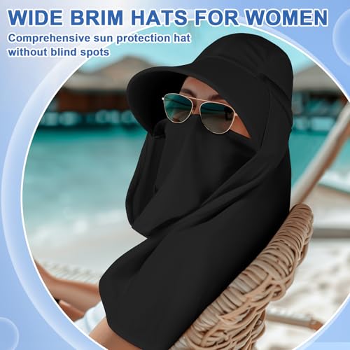 Skicuff 1/3 Pcs Women Sun Hat with Neck Flap - color: Black