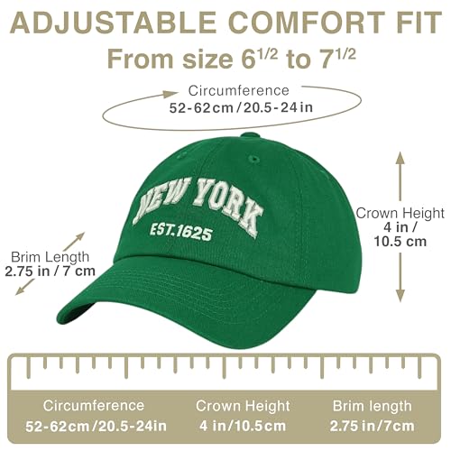 E BY ELIDAN NY Dad Hat, New York EST.1625 Cotton Baseball Cap Women & Men - color: Kelly Green