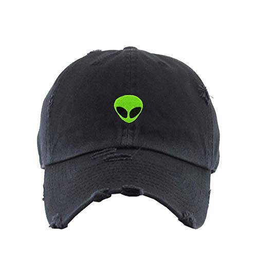Green Alien Vintage Baseball Cap Embroidered Cotton Adjustable Distressed Dad Hat - color: Brush Black