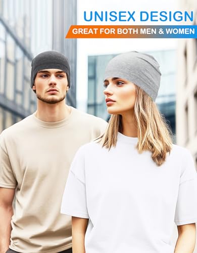 Cotton Summer Beanie Hats Lightweight Skull Caps Soft Thin Sleep Sleeping Hat Light Cancer Chemo Cap Helmet Liner - color: Black, Heather Grey, Grey