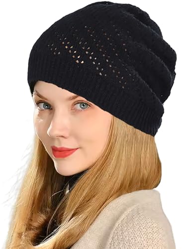 Thin Crochet Beanie Hat for Women Summer Winter Fall Mesh Slouchy Knit Hats Lightweight Crochet Caps - color: Black
