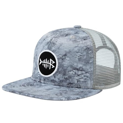 BASSDASH Flat Brim Trucker Cap Adjustable Snapback Hat Mesh Back for Men Women - color: Grey Scale Camo