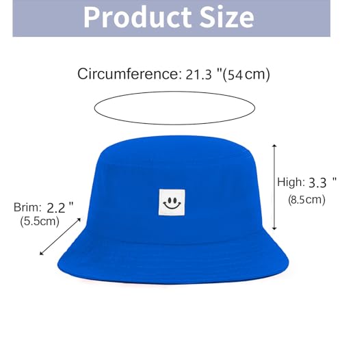 Kids Sun Hat Smile Face Bucket Hat for Girls Boys Summer Sun Protection Cotton Unisex Beach Cap - color: Sky Blue