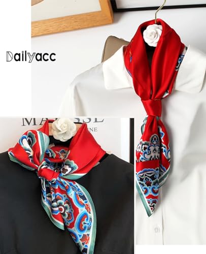 Dailyacc Hair Bandanas Scarf For Women Lightweight Fashion Neck Silk Satin Head Scarves For Sleeping Handbags Scarf - color: 11-auspicious Red Cloud/27.5*27.5in
