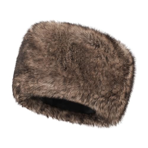 Unisex Russian Ushanka Cossack Trapper Hat Faux Rabbit Fur Trooper Hat Fuzzy Furry Hunting Cap Winter Outdoor Warm Skiing Cap - color: Brown