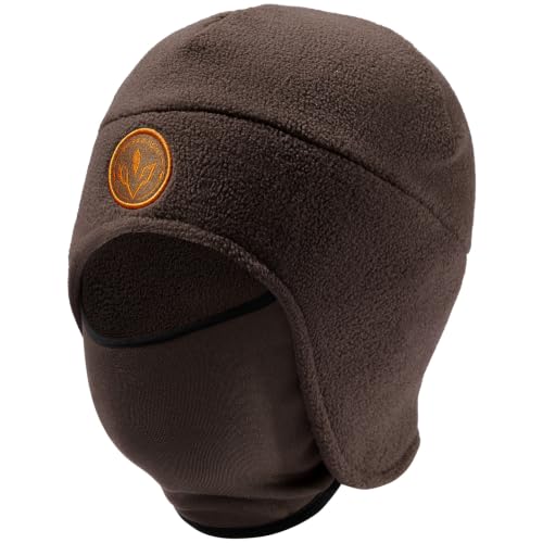 BASSDASH Unisex Soft Fleece 2-in-1 Hat with Mask Ear Flap - color: Brown