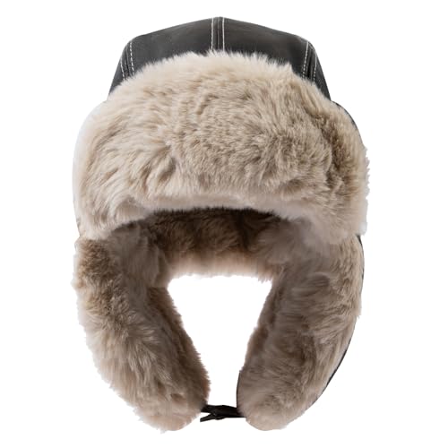 Leather Trapper Hat Winter Trooper Hats for Men Faux Fur Hat Aviator Russian Ushanka Hats with Earflaps Skiing Hat - color: Mg-lfmyypyb30-black
