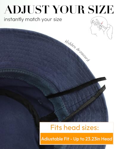 HONGTEYA Bucket Sun Hats for Woman Men Cotton Summer Beach Hat Golf Fishing - color: Navy Blue, size: Medium