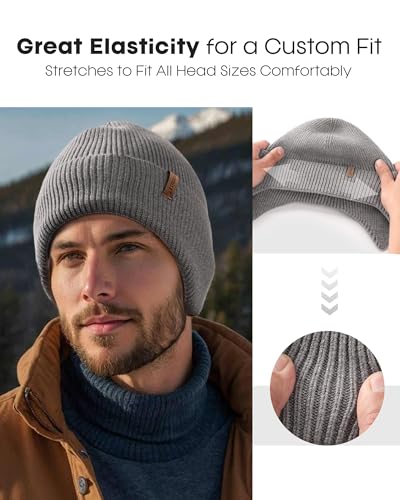 FURTALK Mens Winter Fleece Lined Beanie with Earflaps - color: Dark Grey