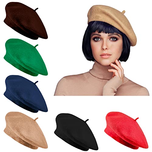 Jolbndcv 6PCS Beret, French Beanie, Outdoor, Winter, Fashion Lady Hat - color: Khaki, Black, Red, Navy, Brown, Green