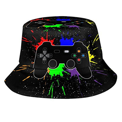 Bucket Hat Sun Beach Packable Fisherman Cap for Women Men Summer Outdoor Hiking - color: Game Joystick Splash Fun Gamer